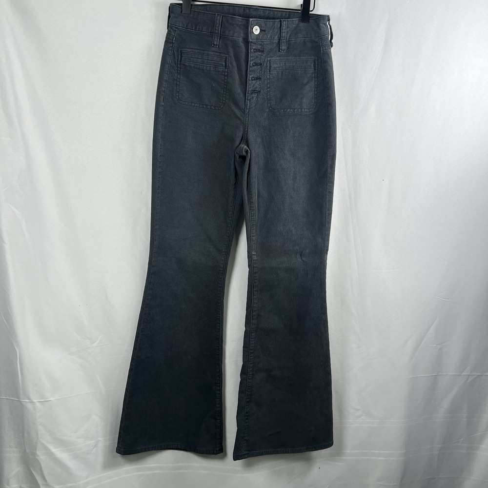 American Eagle Button‎ Fly Super High Rise Flare Corduroy Navy Women Size 4 Y2K